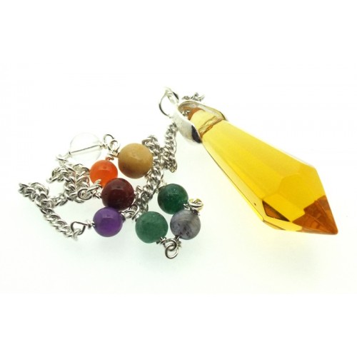 Light Amber Coloured Glass Crystal Point Chakra Pendulum